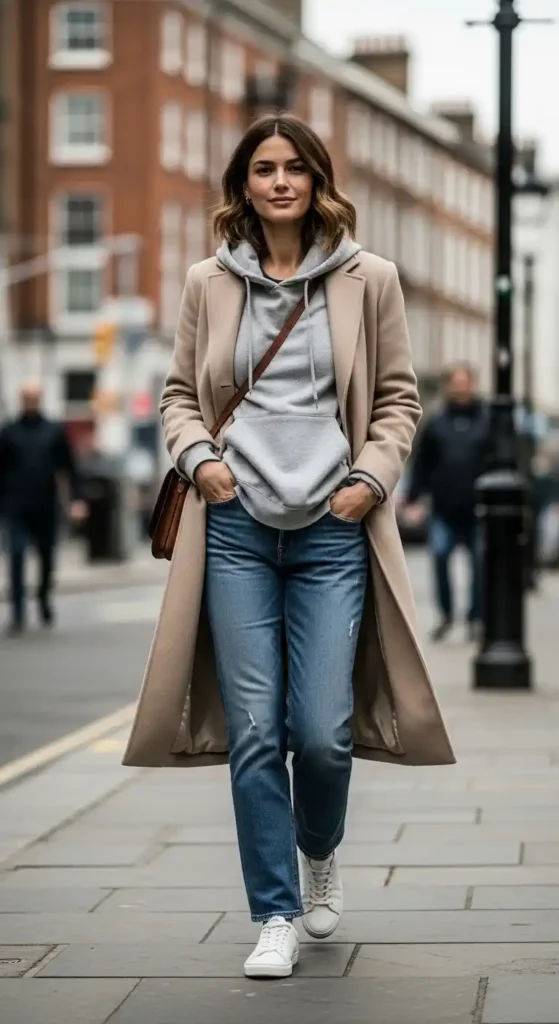 beige-coat-hoodie-jeans-outfit