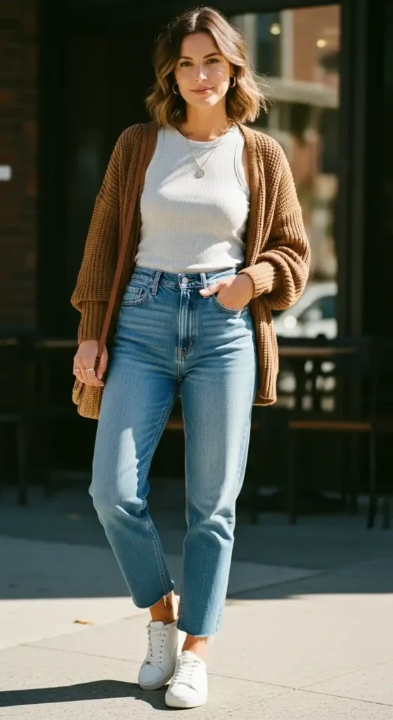 ribbed-tank-open-cardigan-and-high-rise-jeans