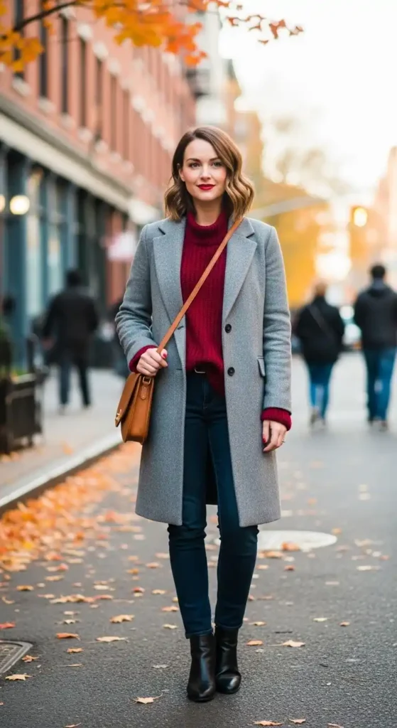 wine-red-sweater-grey-coat-outfit