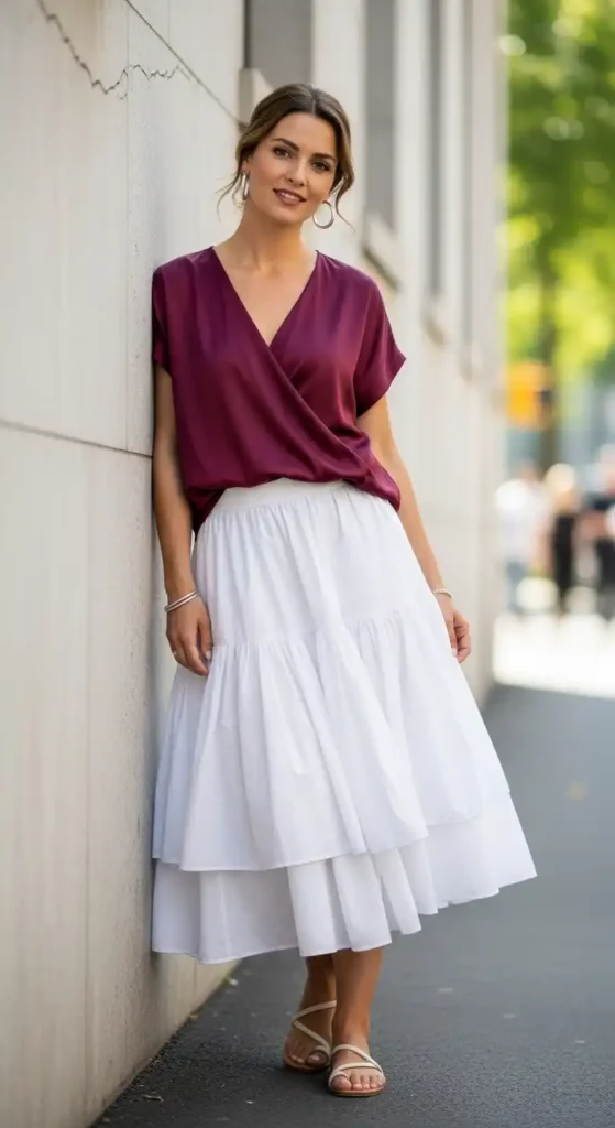 burgundy-satin-top-with-layered-white-skirt