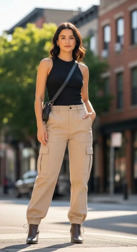 cargo-pants-and-fitted-tank-for-urban-ease