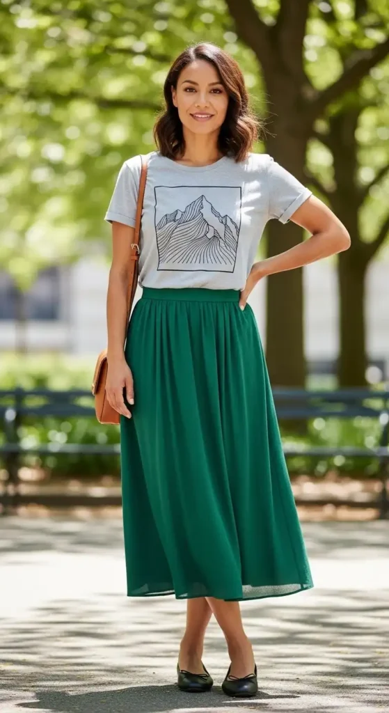 comfy-midi-skirt-with-graphic-tee-and-flats