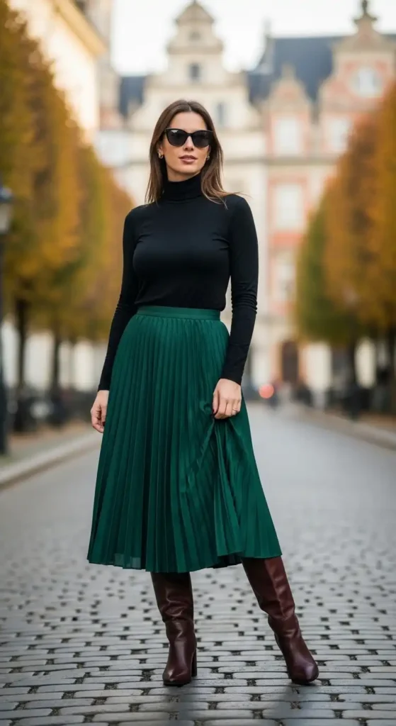 fitted-turtleneck-with-pleated-midi-skirt-and-boots