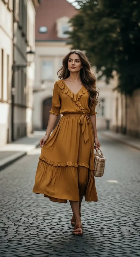 flowing-mustard-dress-with-ruffle-details