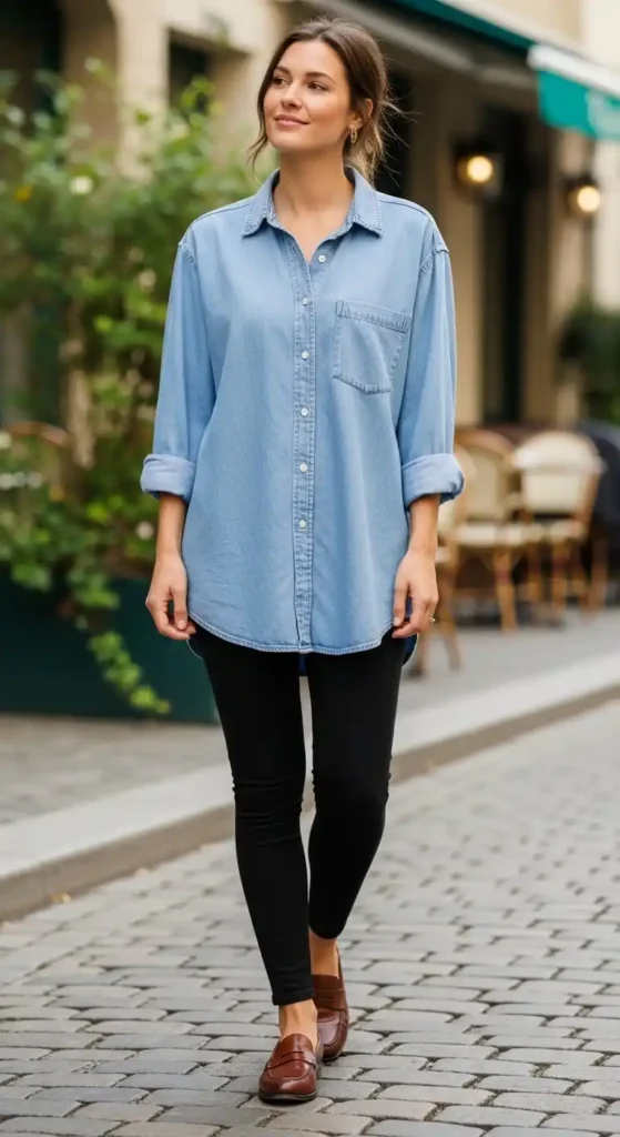 oversized-button-down-shirt-leggings-loafers
