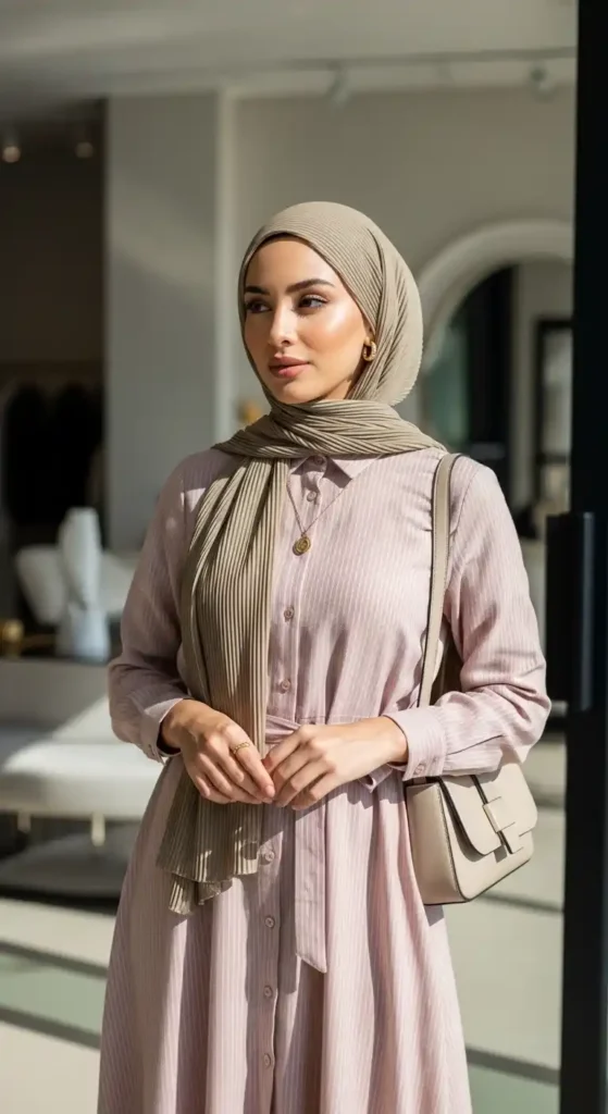 button-down-shirt-dress-with-pleated-hijab