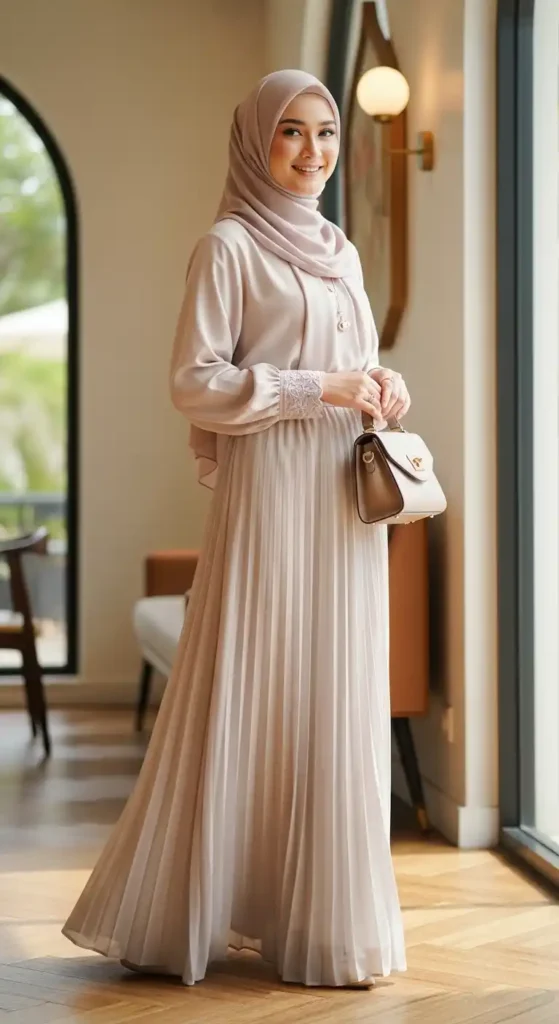 pleated-skirt-with-loose-blouse