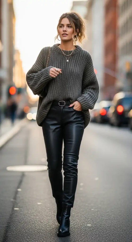 oversized-sweater-with-leather-pants