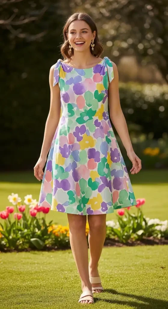 abstract-floral-a-line-dress-with-shoulder-ties