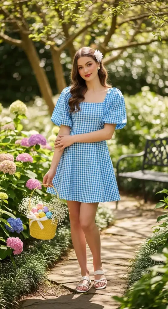 blue-gingham-puff-sleeve-mini-dress