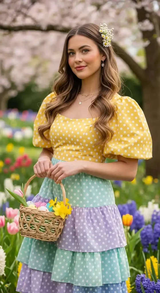 polka-dot-puff-sleeve-layered-dress