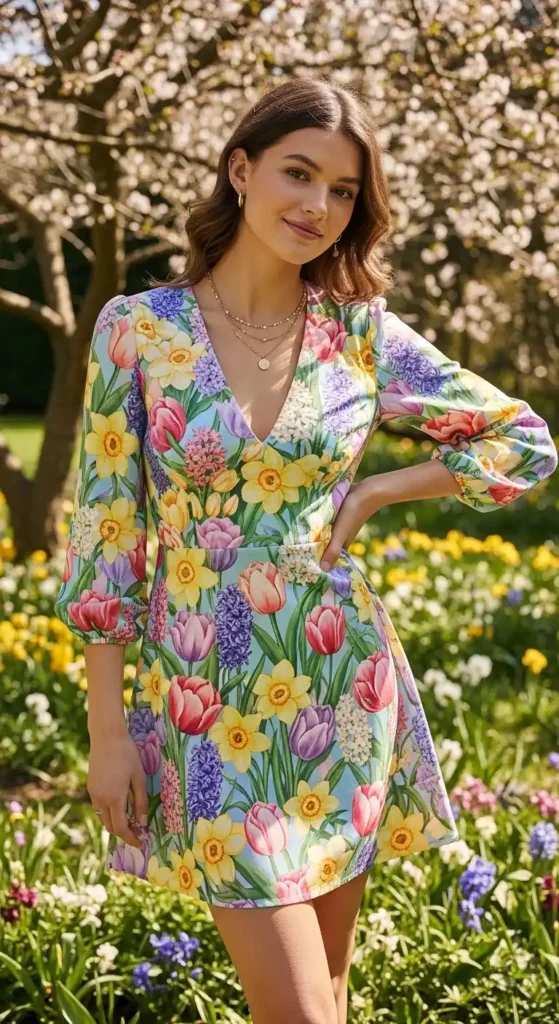 vibrant-floral-deep-v-mini-dress